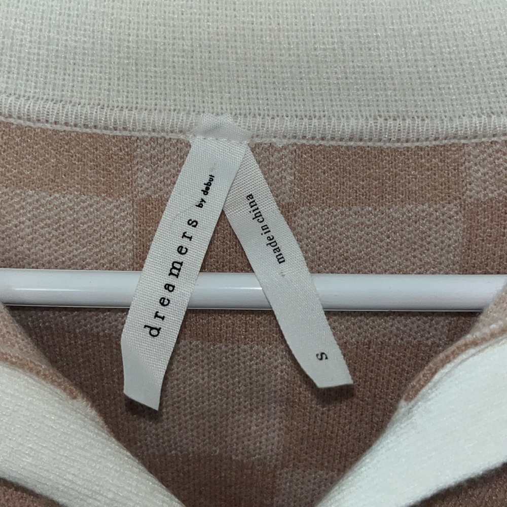Cream and Tan Checkered Knit Polo Shirt - Picture 2 of 4